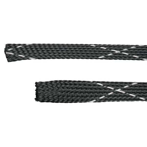 Braided Cable Sleeve, 0.38 in Inside Dia., 1/2 in Max Bundle Dia., 200 ft, Black