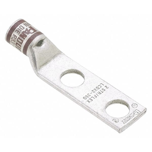 Two-Hole Compression Lug, 1/0 AWG Max, Standard Barrel, Copper, Pink