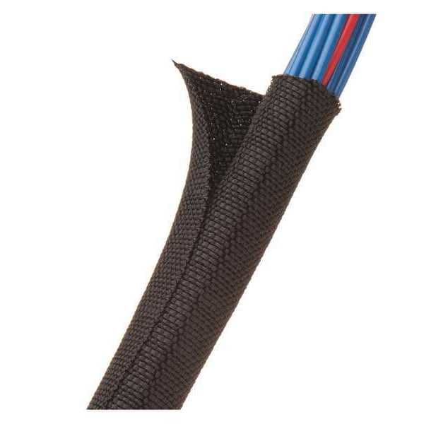 Braided Cable Sleeve, 1/2 in Inside Dia., 1/2 in Max Bundle Dia., 10 ft, Fiberglass, Black