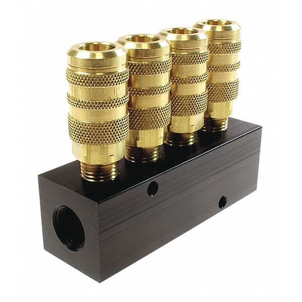 AL Mnfld 1/4" 6-Pt Indl Inter 4 Port