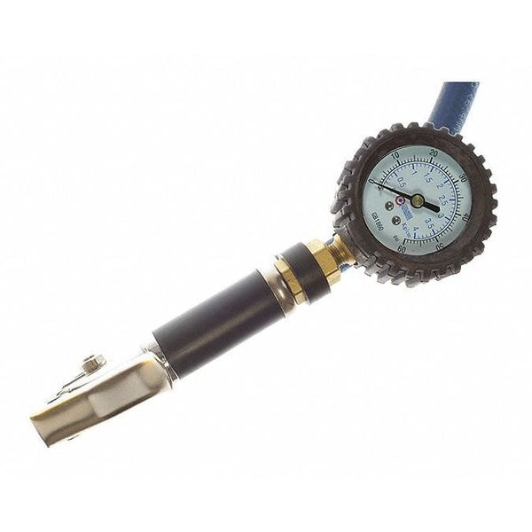 Dial Inflator 0-60PSI Clip-On Chuck 36" Hose