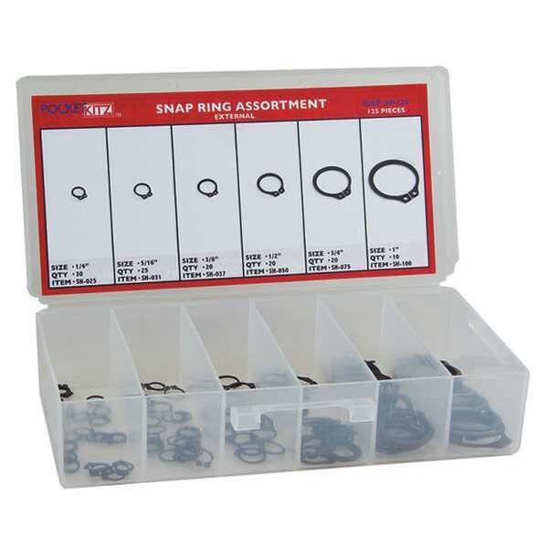 External Retaining Ring Assortment, 125 Pieces, 6 Sizes