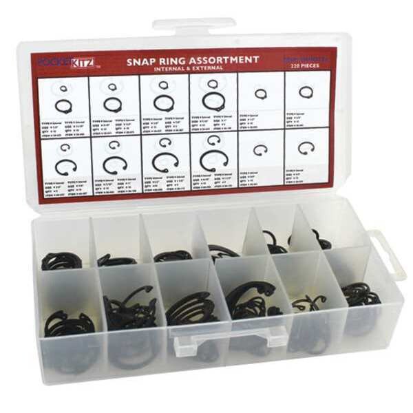 Internal and External Retaining Ring Assortment, 223 Pieces, 20 Sizes
