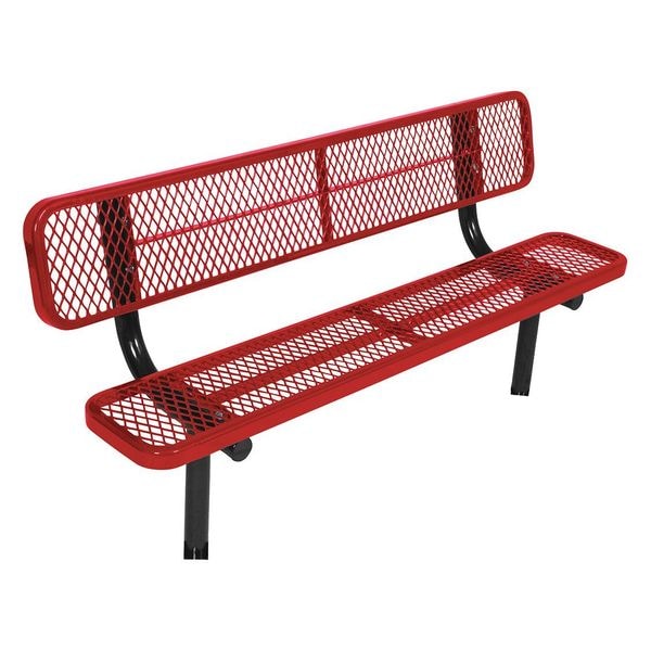 In Ground Park Bench W/ Back, Red