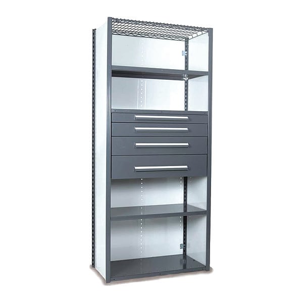 V-Grip Shelving W/ Drawers, 7X2X4, GY