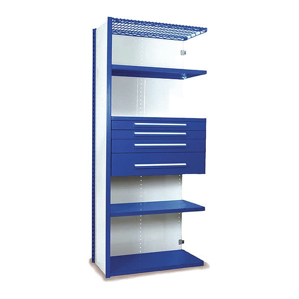 V-Grip Shelving W/ Drawers, BL, Height: 84"