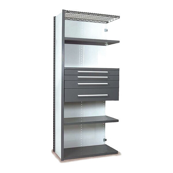 V-Grip Shelving W/ Drawers, GY, Finish: Enamel Paint