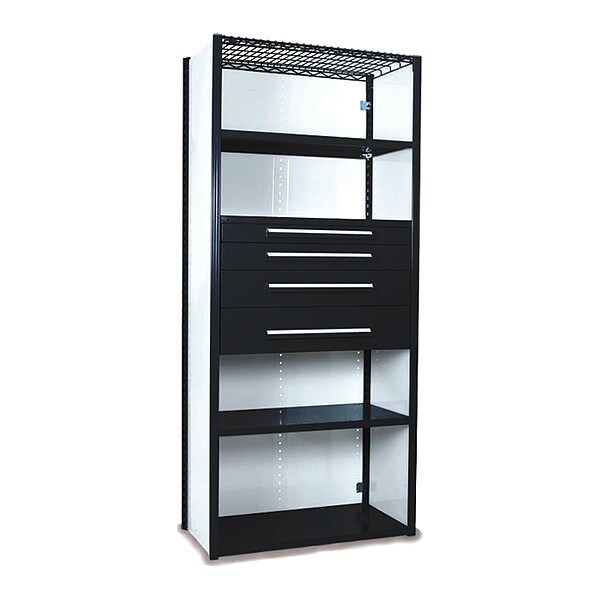 V-Grip Shelving W/ Drawers, 7X2X4, BK