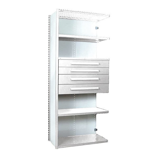 V-Grip Shelving W/ 4Drwrs/5Shlvs 7x2x3, Addon, 3", 4.5", 6", 7.5" Drwrs, WH