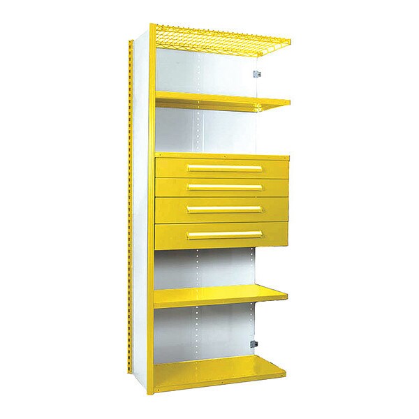 V-Grip Shelving W/ 4Drwrs/5Shlvs 7x2x3, Addon, 3", 4.5", 6", 7.5" Drwrs, YL