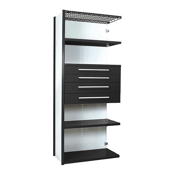 V-Grip Shelving W/ Drawers, BK, Height: 84"