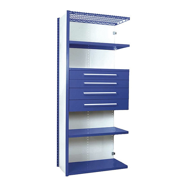 V-Grip Shelving W/ 4Drwrs/5Shlvs 7x2x3, Addon, 3", 4.5", 6", 7.5" Drwrs, BL