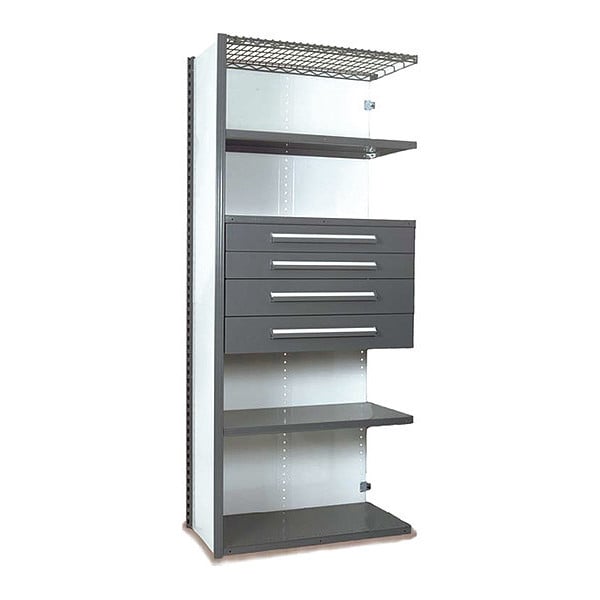 V-Grip Shelving W/ Drawers, GY, Number of Shelves: 5