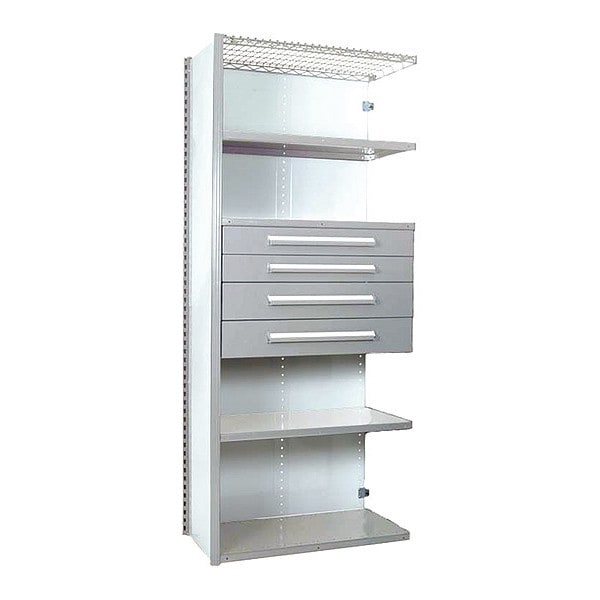 V-Grip Shelving W/ 4Drwrs/5Shlvs 7x2x3, Addon, 3", 4.5", 6", 7.5" Drwrs, LG