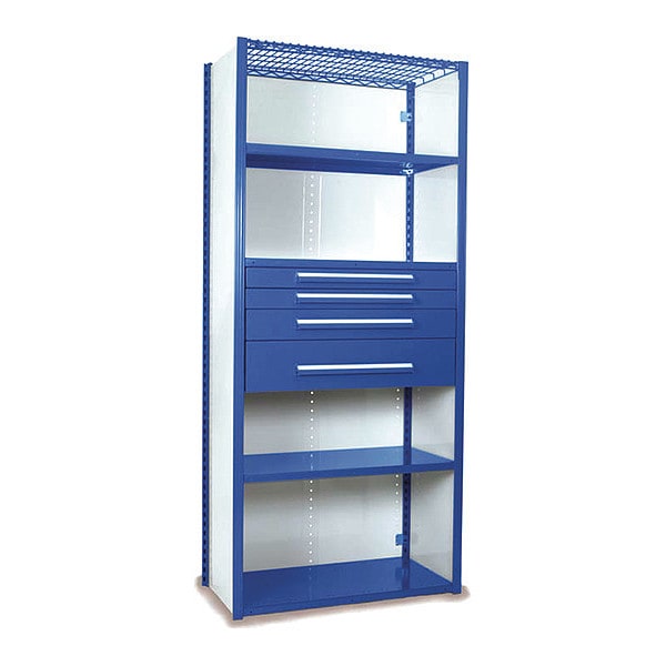 V-Grip Shelving W/ 4Drwrs/5Shlvs 7x2x3, Strtr, 3", 4.5", 6", 7.5" Drwrs, BL