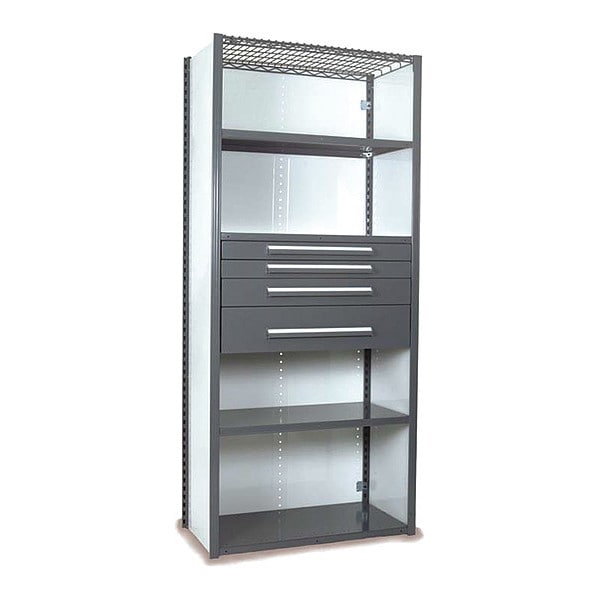 V-Grip Shelving W/ 4Drwrs/5Shlvs 7x2x3, Strtr, 3", 4.5", 6", 7.5" Drwrs, GY