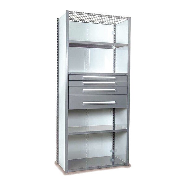 V-Grip Shelving W/ 4Drwrs/5Shlvs 7x2x3, Strtr, 3", 4.5", 6", 7.5" Drwrs, LG