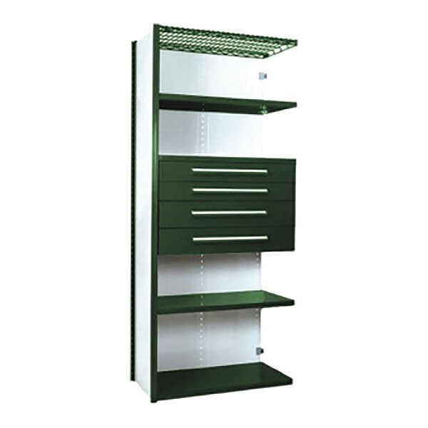 V-Grip Shelving W/ Drawers, GN, Height: 84"