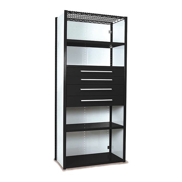 V-Grip Shelving W/ 4Drwrs/5Shlvs 7x2x4, Strtr, 2-4.5"H And 2-6"HDrwrs, BK