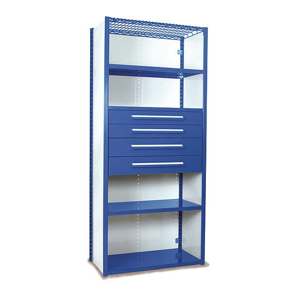 V-Grip Shelving W/ 4Drwrs/5Shlvs 7x2x4, Strtr, 2-4.5"H And 2-6"HDrwrs, BL