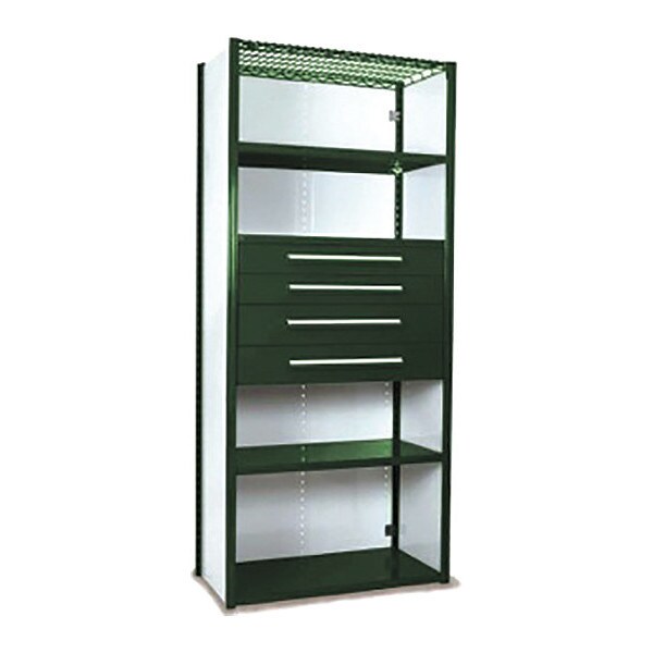 V-Grip Shelving W/ 4Drwrs/5Shlvs 7x2x4, Strtr, 2-4.5"H And 2-6"HDrwrs, GN