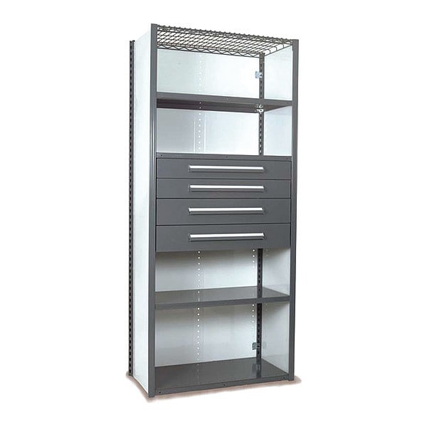 V-Grip Shelving W/ 4Drwrs/5Shlvs, 7x2x4, Strtr, 2-4.5"H And 2-6"HDrwrs, GY
