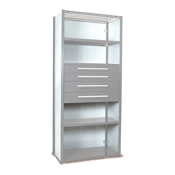 V-Grip Shelving W/ 4Drwrs/5Shlvs, 7x2x4, Strtr, 2-4.5"H And 2-6"HDrwrs, LG