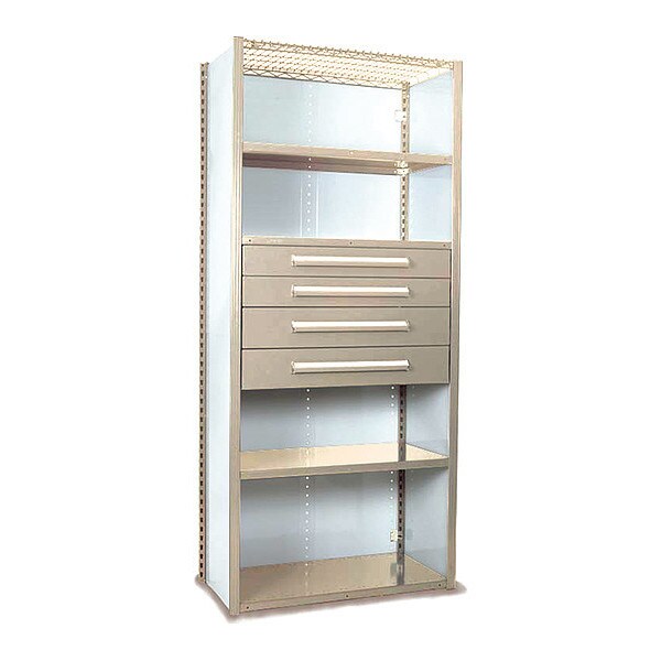 V-Grip Shelving W/ 4Drwrs/5Shlvs, 7x2x4, Strtr, 2-4.5"H And 2-6"HDrwrs, PY