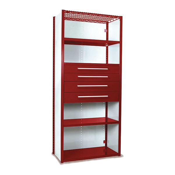 V-Grip Shelving W/ 4Drwrs/5Shlvs, 7x2x4, Strtr, 2-4.5"H And 2-6"HDrwrs, RD