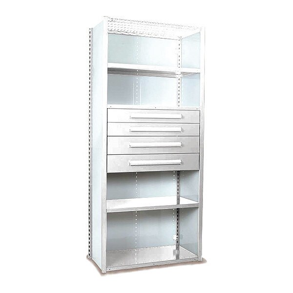 V-Grip Shelving W/ 4Drwrs/5Shlvs, 7x2x4, Strtr, 2-4.5"H And 2-6"HDrwrs, WH