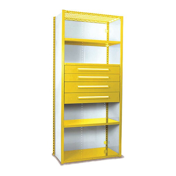 V-Grip Shelving W/ 4Drwrs/5Shlvs, 7x2x4, Strtr, 2-4.5"H And 2-6"HDrwrs, YL