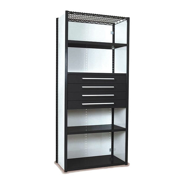 V-Grip Shelving W/ Drawers, 7x2x3, BK, Number of Shelves: 5