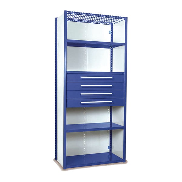 V-Grip Shelving W/ Drawers, 7x2x3, BL, Height: 84"