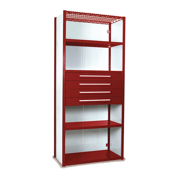 V-Grip Shelving W/ Drawers, RD, Color: Black, Blue, Green, Orange, Red, White, Yellow