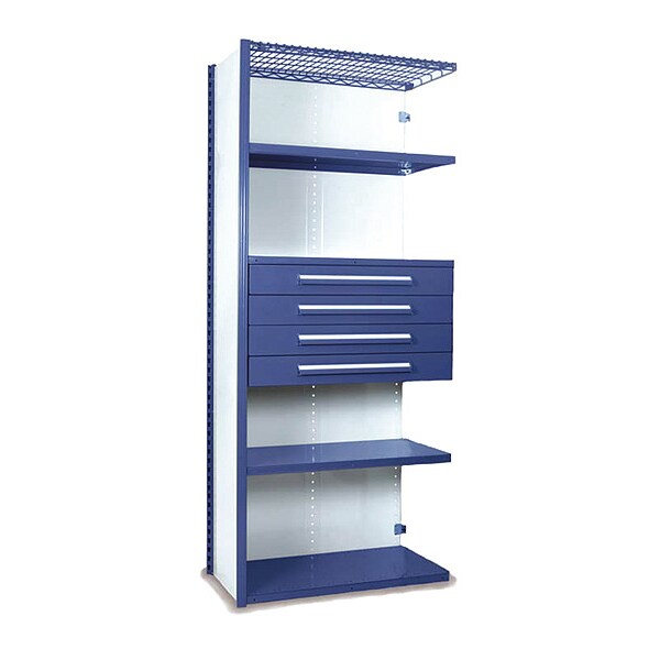 V-Grip Shelving W/ Drawers, 7X1.5X3, BL, Shelving Type: Add-On