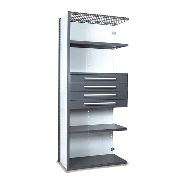 V-Grip Shelving W/ Drawers, GY, Height: 84"