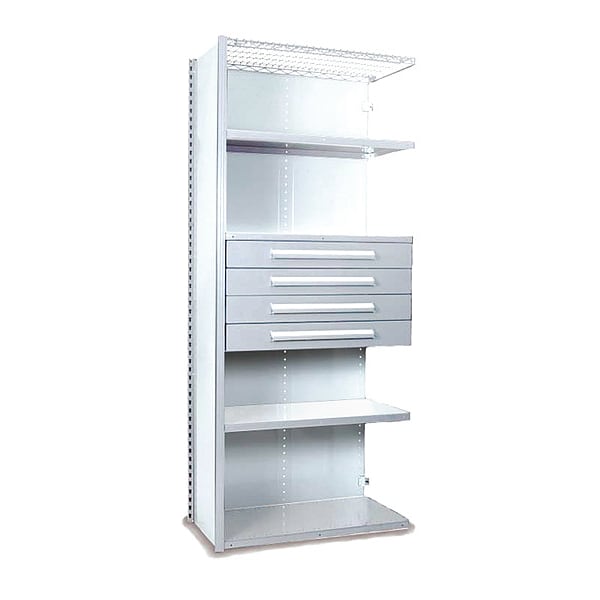 V-Grip Shelving W/ Drawers, WH, Finish: Enamel Paint
