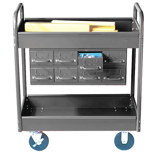 Stock Cart, 2 Shelfs, 8 Drawers 800lb, GY