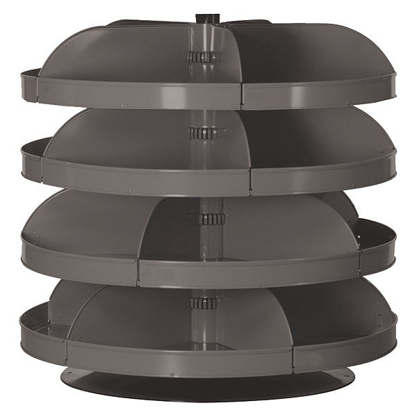 Prime Cold Rolled Steel Revolving Storage Bin, 34 in D x 34 1/2 in H x 34 in W, 4 Shelves, Gray