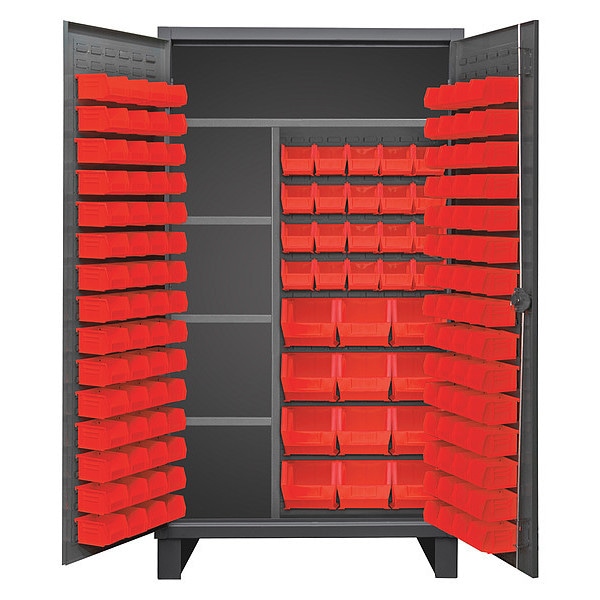 Maintenance Cabinet, 4 shelves, flush doors, 156 red bins