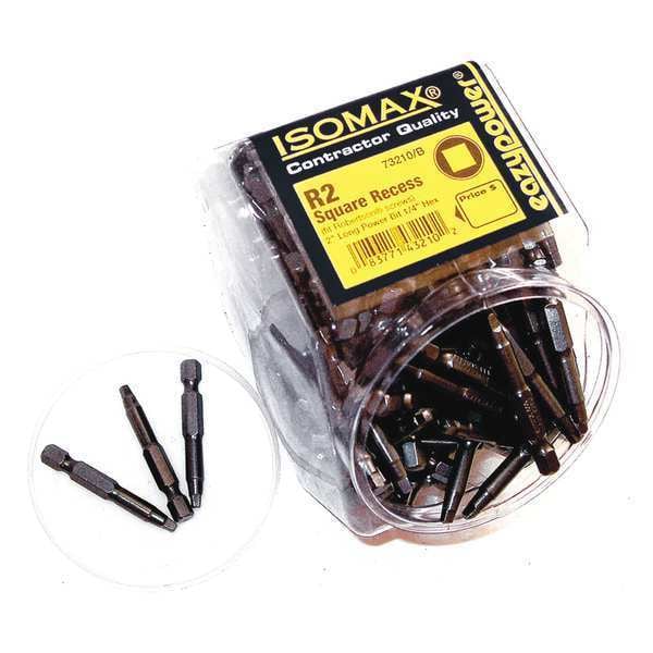 Square Recess, R2, 2", 1/4"Hex Pwr Tp, PK125