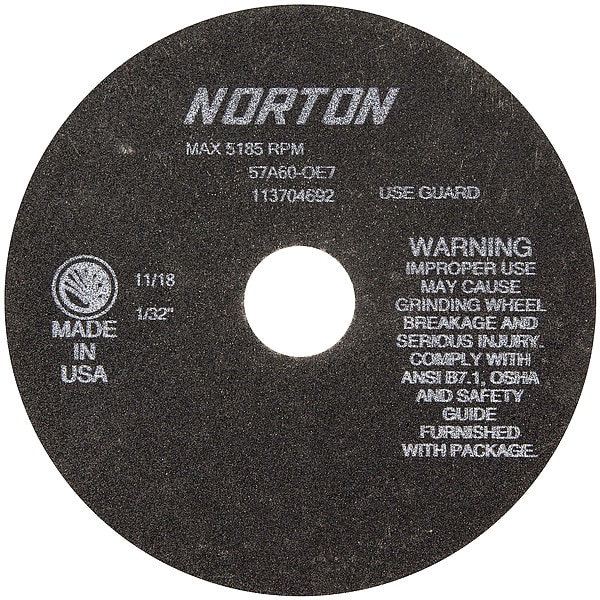 Cut-Off Wheel, Type 1, 7 in Dia, 0.0313 in Thick, 1 1/4 in Arbor Hole Size, Aluminum Oxide, 60 Grit