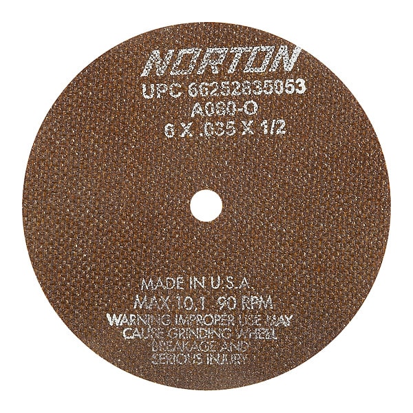 Cut-Off Wheel, Type 1, 8 in Dia, 0.035 in Thick, 1/2 in Arbor Hole Size, Aluminum Oxide, 60 Grit