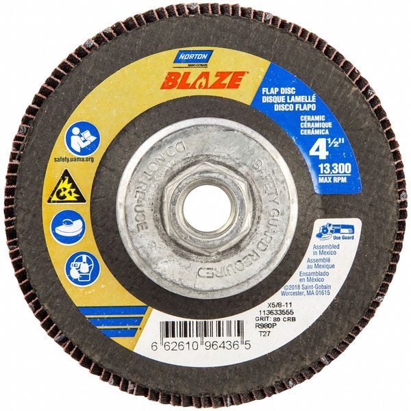 Flap Disc, Ceramic, Type 27, 4 1/2" dia