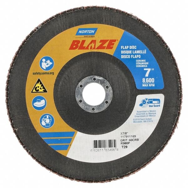 Flap Disc, Ceramic, Type 29, 7" dia