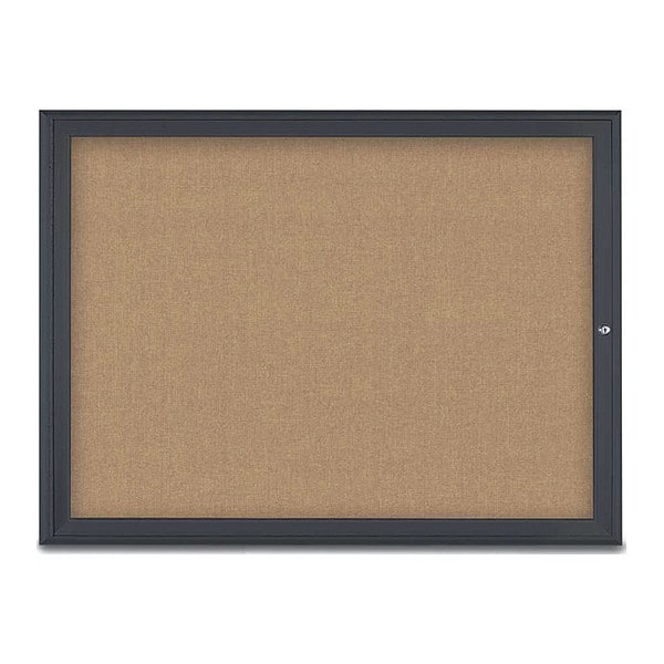 Corkboard, Single Door, Radius Frame, 48x36", Black/Buff