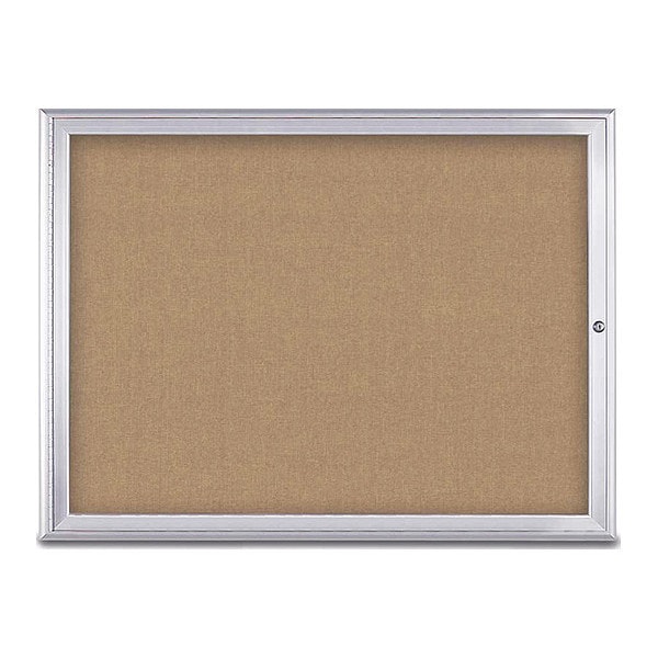 Corkboard, Single Door, Radius Frame, 48x36", Satin/Buff