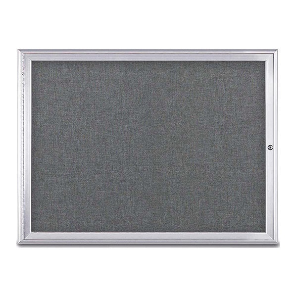 Corkboard, Single Door, Radius Frame, 48x36", Satin/Medium Gray