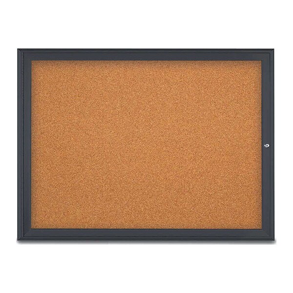 Corkboard, Single Door, Radius Frame, 48x36", Black/Natural Tan Cork