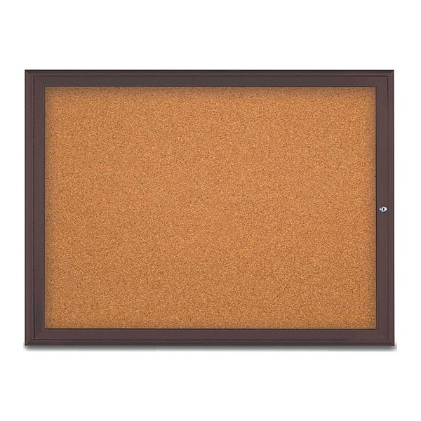 Corkboard, Single Door, Radius Frame, 48x36", Bronze/Natural Tan Cork